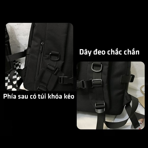 Balo Ulzzang Thời Trang Nam Nữ Đi Học Đi Làm Đi Du Lịch Đi Phượt Đẹp, Giá Rẻ Chống Thấm Nước - Đen 6033