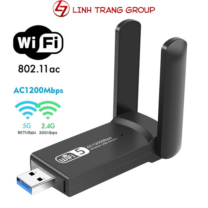 USB thu wifi 2 râu chuẩn AC 1200Mbps - PK95