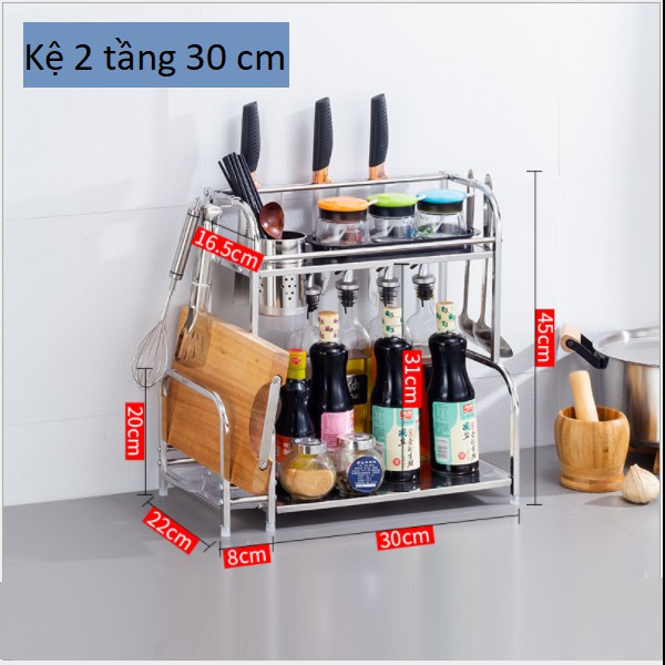 Kệ Đựng Gia Vị Nhà Bếp INOX Cao Cấp - Kệ 2 Tầng và 3 Tầng Có Tặng Kèm Hộp Đựng Đũa và Giá Đựng Thớt