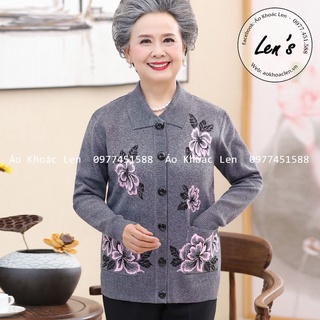 Áo khoác len trung niên hoa mẫu đơn cánh nhọn Nàng Len