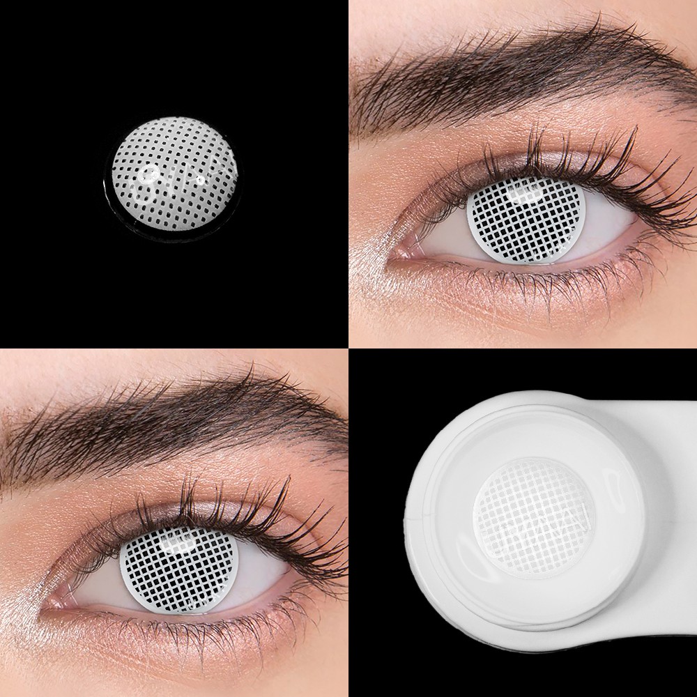 [Hàng mới về] Cặp 2 kính áp tròng UYAAI kiểu lưới màu trắng kích thước 14.5mm dùng để trang trí màu cho dịp Halloween