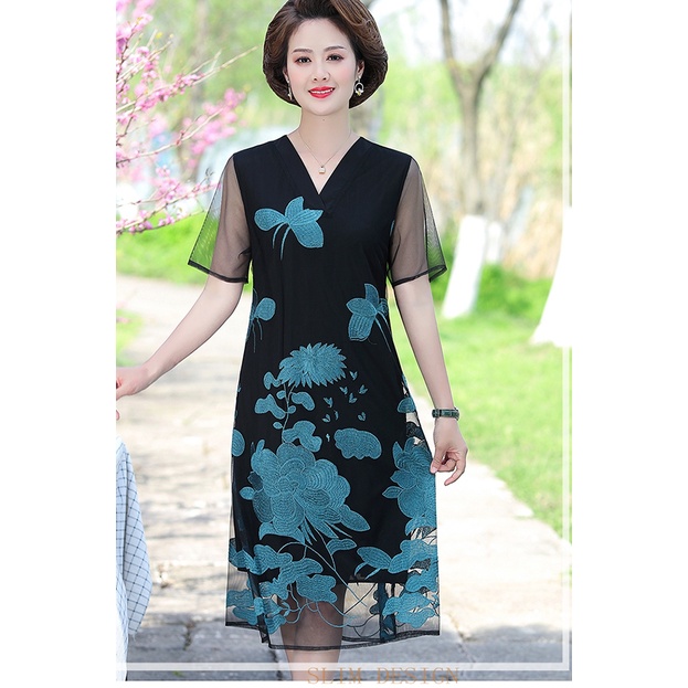 Đầm Chiffon Tay Ngắn Phong Cách Phương Tây Thời Trang Mùa Hè Hàng Mới Dành Cho Phụ Nữ Trung Niên 2022