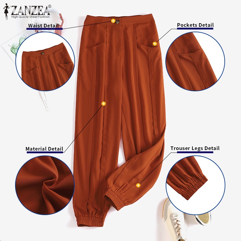 Quần ống rộng Zanzea lưng cao có túi thời trang cho nữ