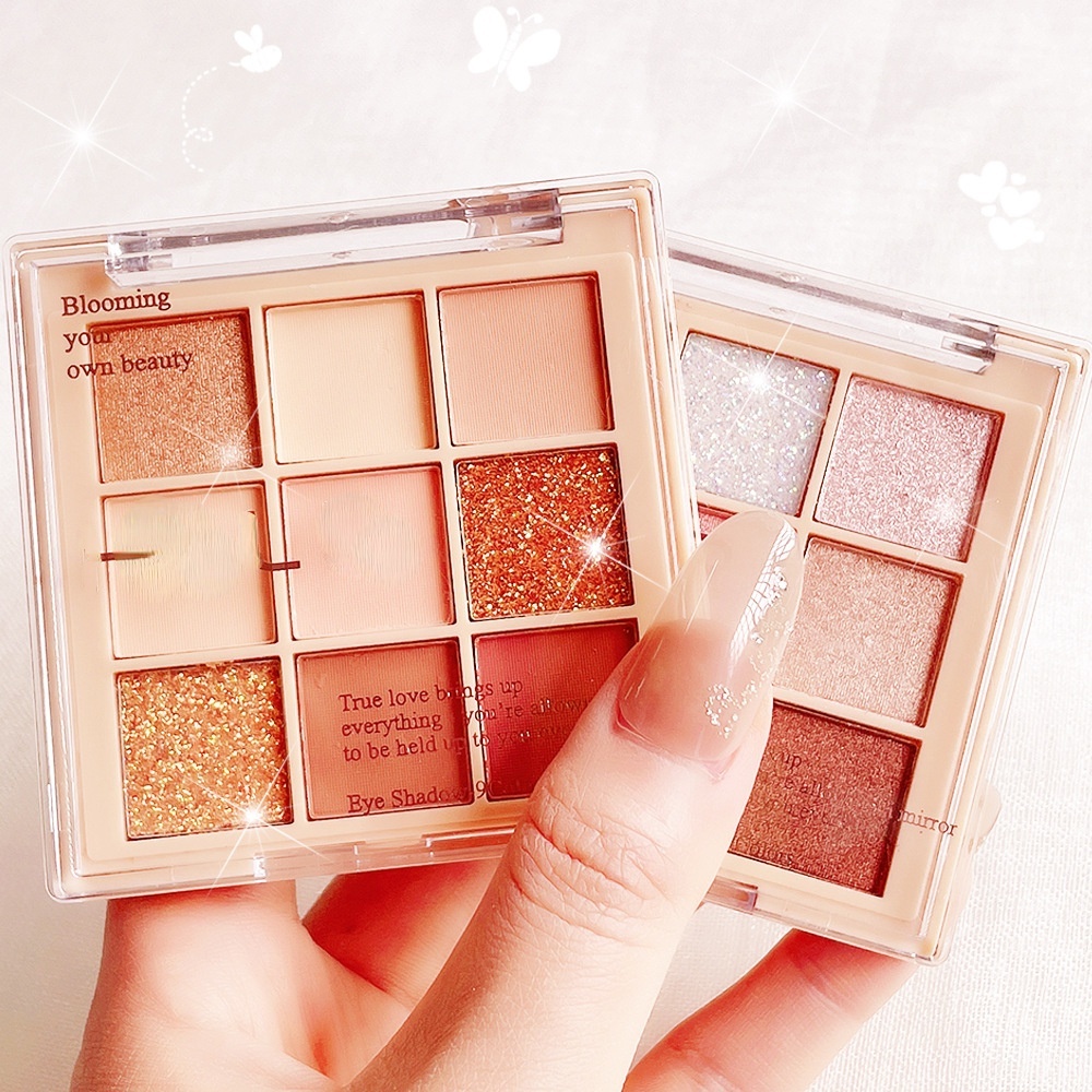 [Hàng mới về] Bảng phấn mắt 9 màu sắc hiệu ứng lì/ ánh nhũ lấp lánh trang điểm tiện dụng