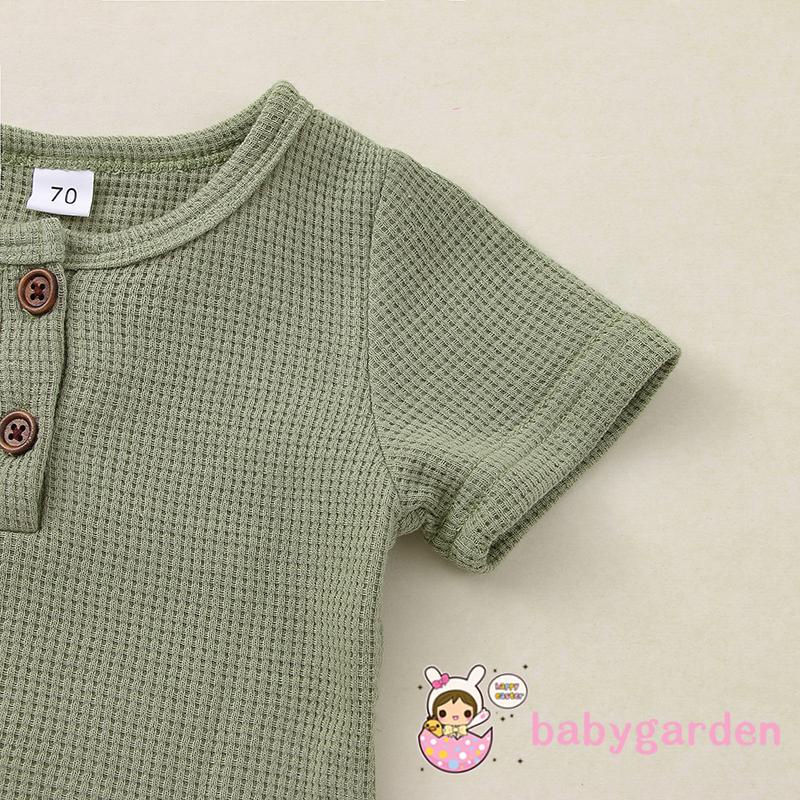 Set Áo Thun Ngắn Tay Cổ Tròn + Quần Short Lưng Cao 2 Món Thời Trang Cho Bé 0-24 Tháng Tuổi