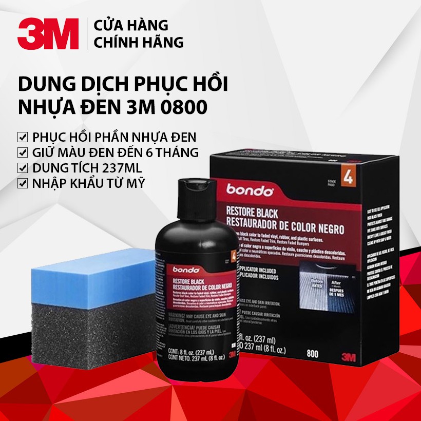 [CHÍNH HÃNG USA] Dung dịch phục hồi nhựa đen - 3M Bondo Restore Black Restauradoor De Color Negro PN0800 237ml