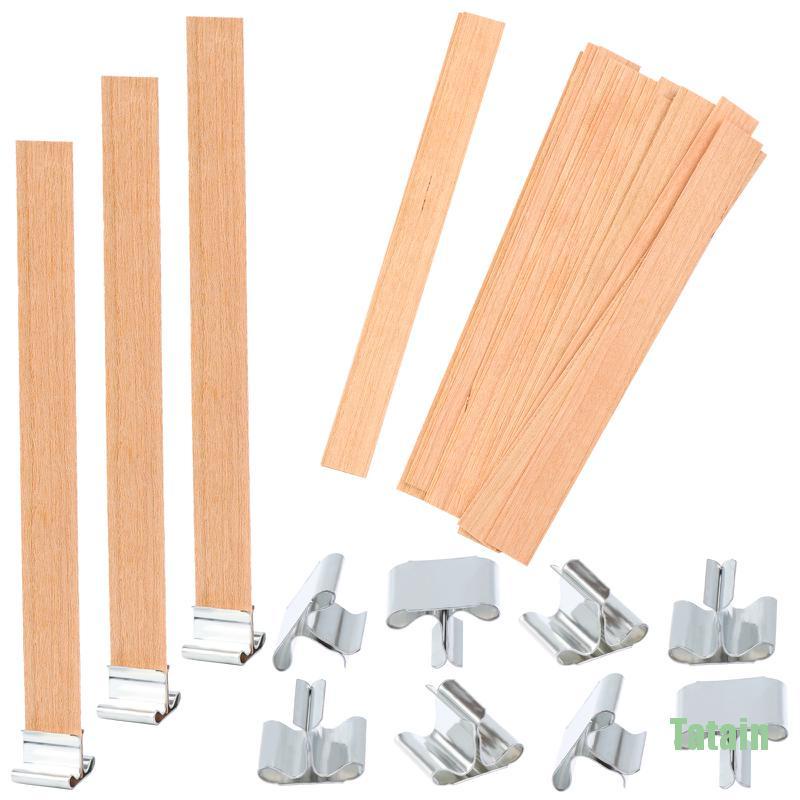Bộ 100 dây bấc đèn cầy bằng gỗ tự nhiên kèm giá đỡ sắt