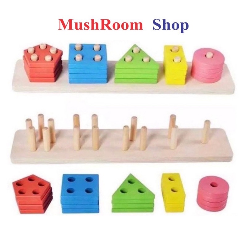 Đồ Chơi Thả Hình Khối Trên Thanh Bằng Gỗ Cho Bé, Giáo Cụ Montessori