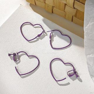 Khuyên Tai Hình Trái Tim Đính Đá Tím Phong Cách Hàn Quốc