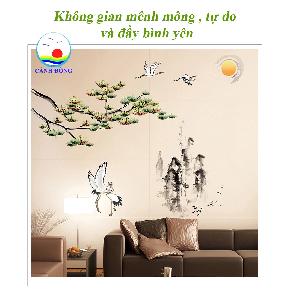 Giấy dán tường phong cảnh ĐÔI CHIM HẠC - NÚI NON HÙNG VĨ