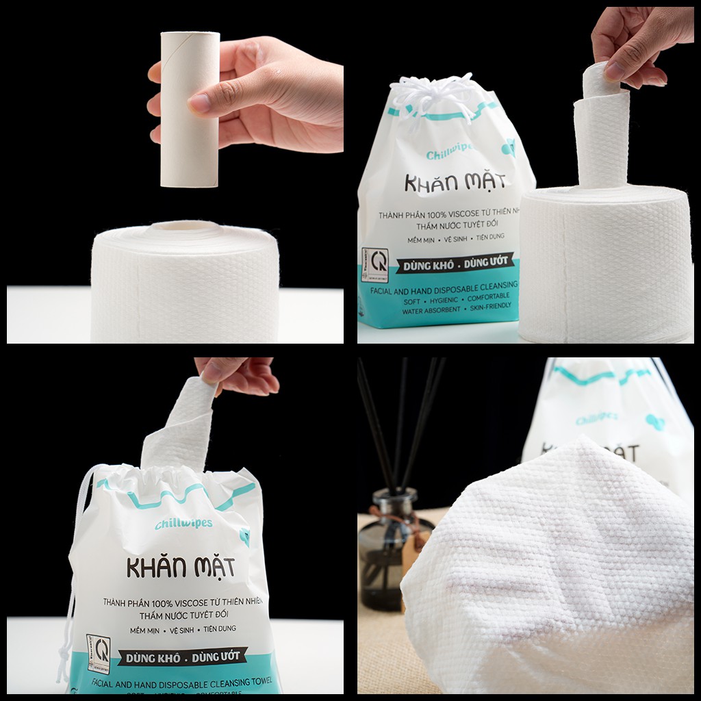 Combo 2 khăn mặt khô Chillwipes lau khô, lau ướt - Khăn tẩy trang, cuộn bông tẩy trang dùng một lần | BigBuy360 - bigbuy360.vn