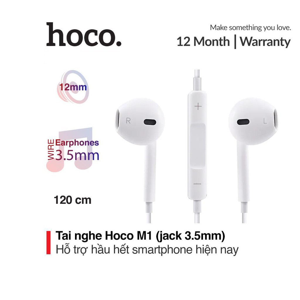 Tai Nghe Nhét Âm Thanh Hay Tai Hoco M1 Chính hãng Tai nghe iphone jack 3.5mm Sử dụng được tất cả dòng điện thoại