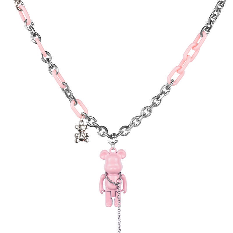 Vòng Cổ Tua Rua Hình Gấu Hồng Đen Phong Cách Hip Hop Ngọt Ngào Cá Tính Dành Cho Nữ