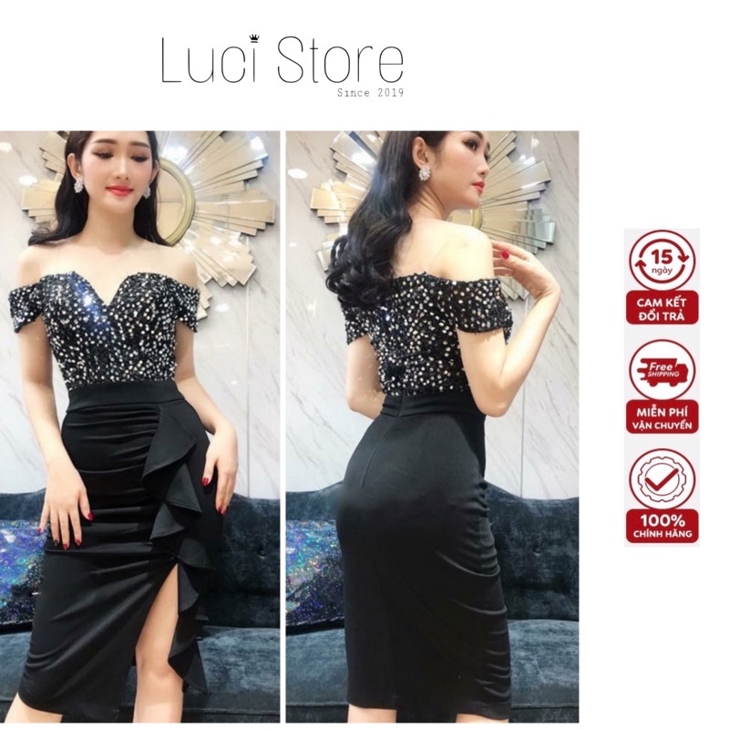 Đầm váy ôm body kim sa trễ vai 2305 (kèm hình thật - có BIG SIZE)