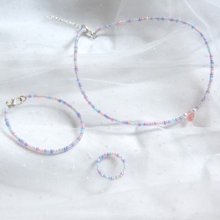 Handmade - Set vòng cổ + vòng tay hạt cườm pastel