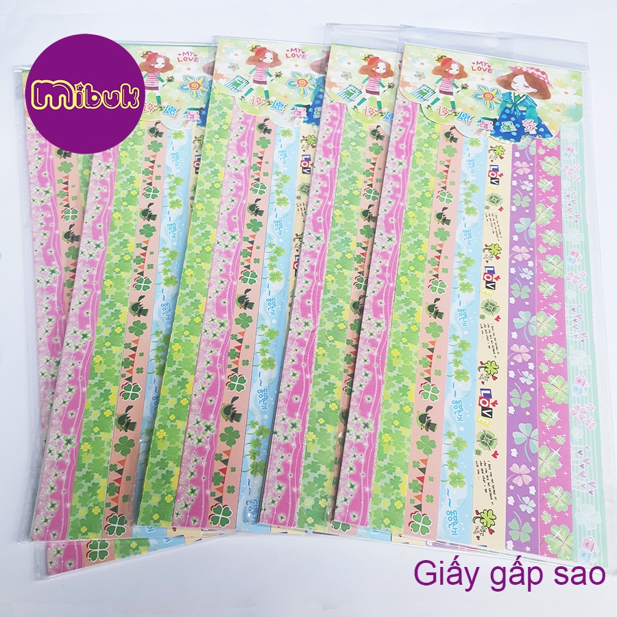 Giấy gấp sao in hình dễ thương 1 xấp 8 dãy hình 112 tờ