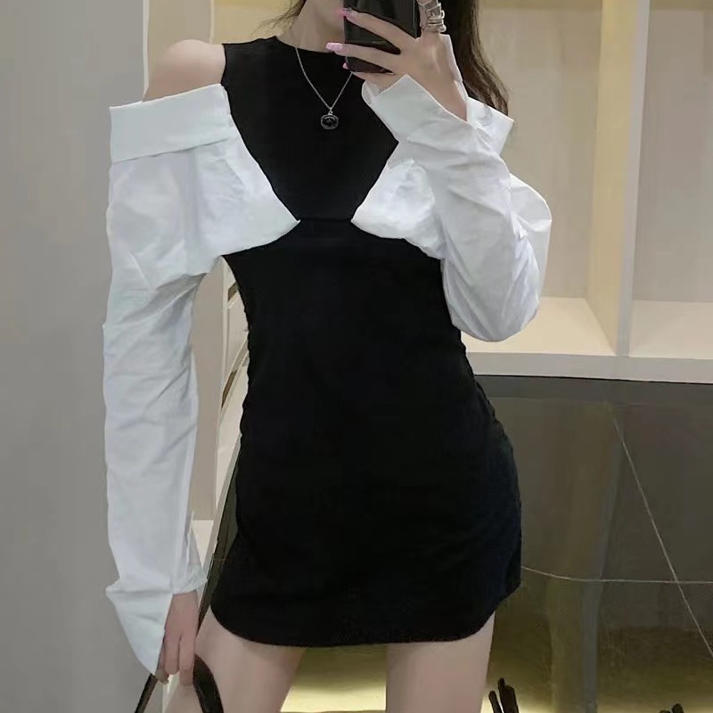 Đầm Ngắn Trễ Vai Dáng Ôm Thời Trang Mùa Thu Quyến Rũ Cho Nữ