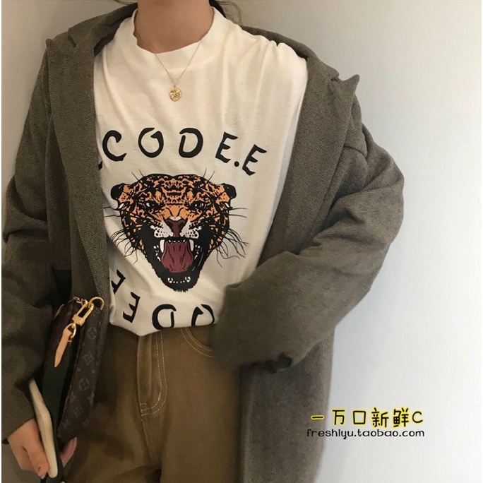 Áo Thun Ngắn Tay Cổ Tròn Dáng Rộng Đơn Giản Phong Cách Retro Hàn Quốc Cho Nữ