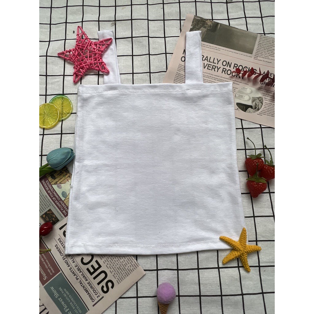 Áo croptop bozip cổ vuông chất tăm màu trắng - Thun tăm ba lỗ 2 dây bản to ôm body , tôn dáng đẹp cho nữ