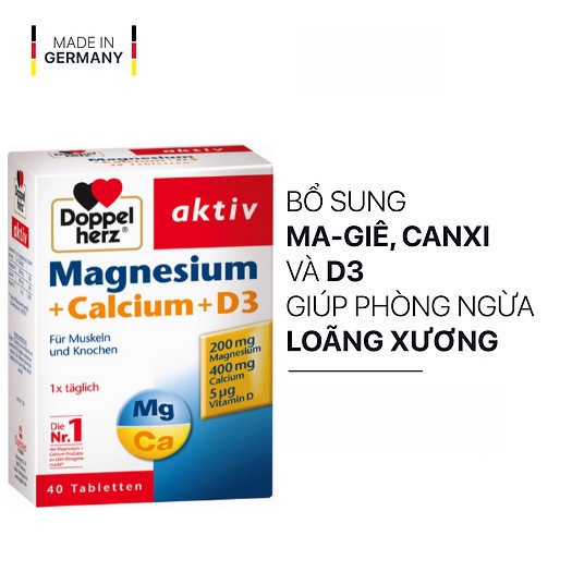 Viên uống bổ sung Canxi phòng ngừa loãng xương Doppelherz Magnesium + Calcium + D3 (Hộp 40 viên) -Nội Địa Đức