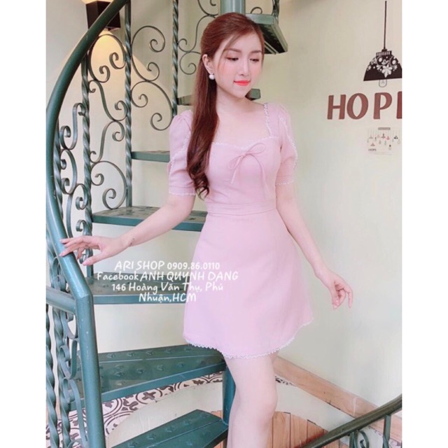 Đầm Cúp Ngực Tiểu Thư Phối Viền Ren