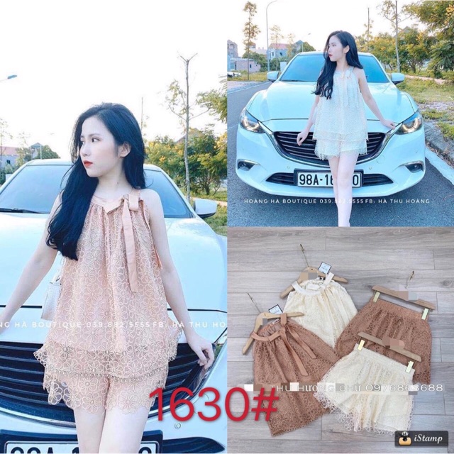 Sét bộ ren 2 lớp thắt nơ cổ siêu xinh