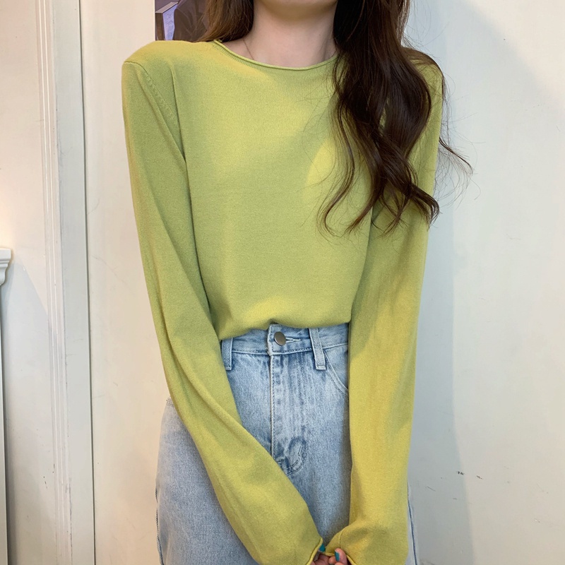 Áo Dệt Kim Tay Dài Cổ Tròn Nhiều Màu Sắc Phong Cách Thời Trang 45485