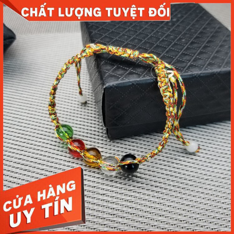 Vòng tay chỉ ngũ sắc kết hợp 5 hạt ngũ sắc nhà Phật bình an may mắn