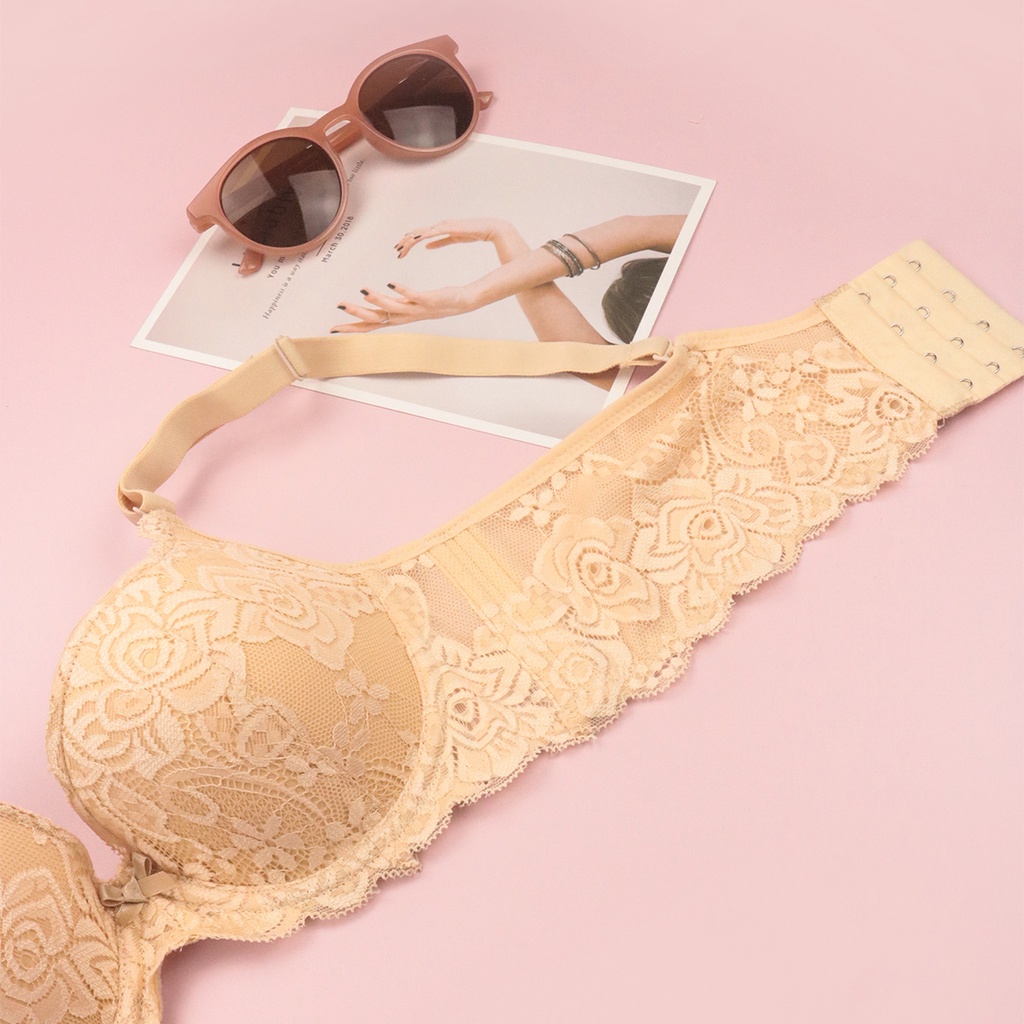 Áo Lót Nữ Ren Có Gọng Đệm Mỏng 1cm nâng ngực LUPERI bản lưng 4 móc chắc chắn cho ngực to ngực chảy xệ ngực bầu SP856