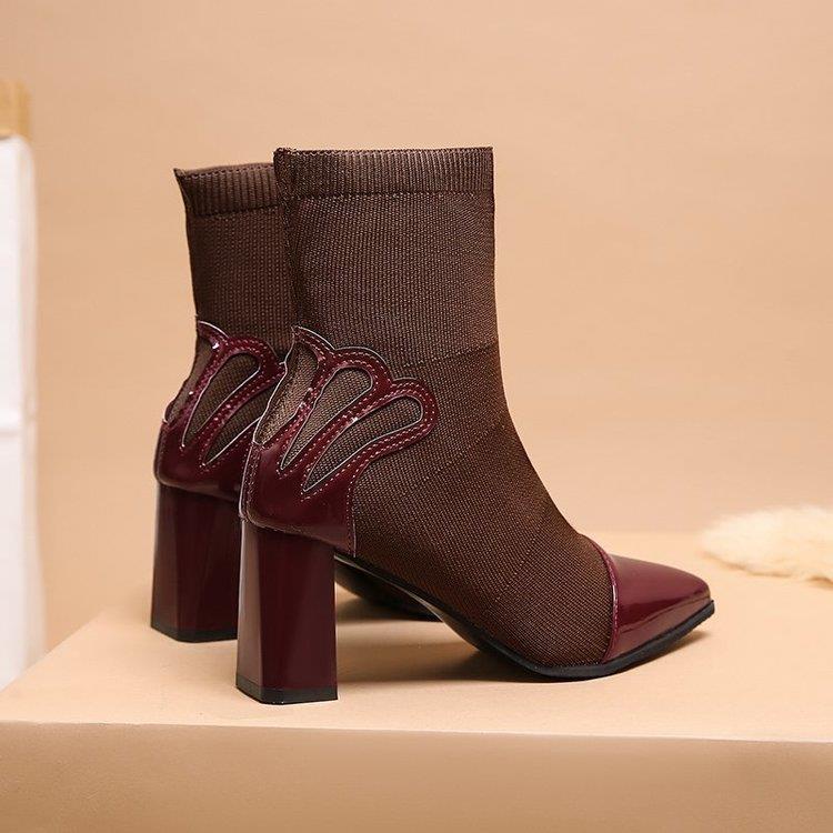 Giày bốt IELGY mũi nhọn dệt kim co giãn thời trang cho nữ