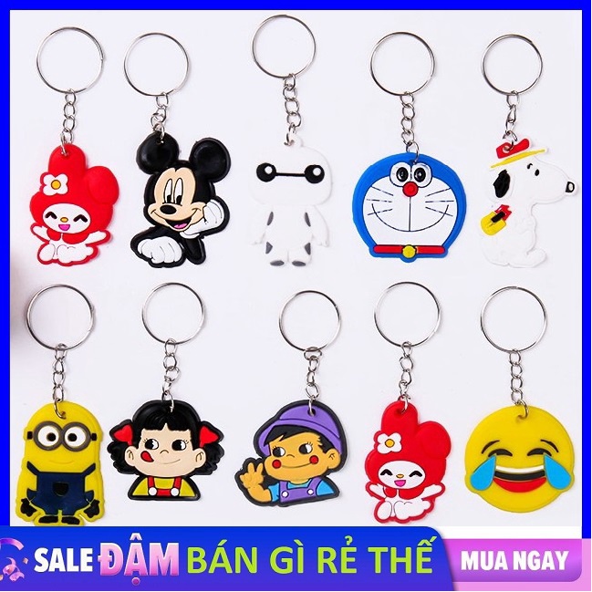 Set 10 móc khóa mặt hoạt hình dễ tìm chìa khóa - Móc khóa silicon dễ thương cute