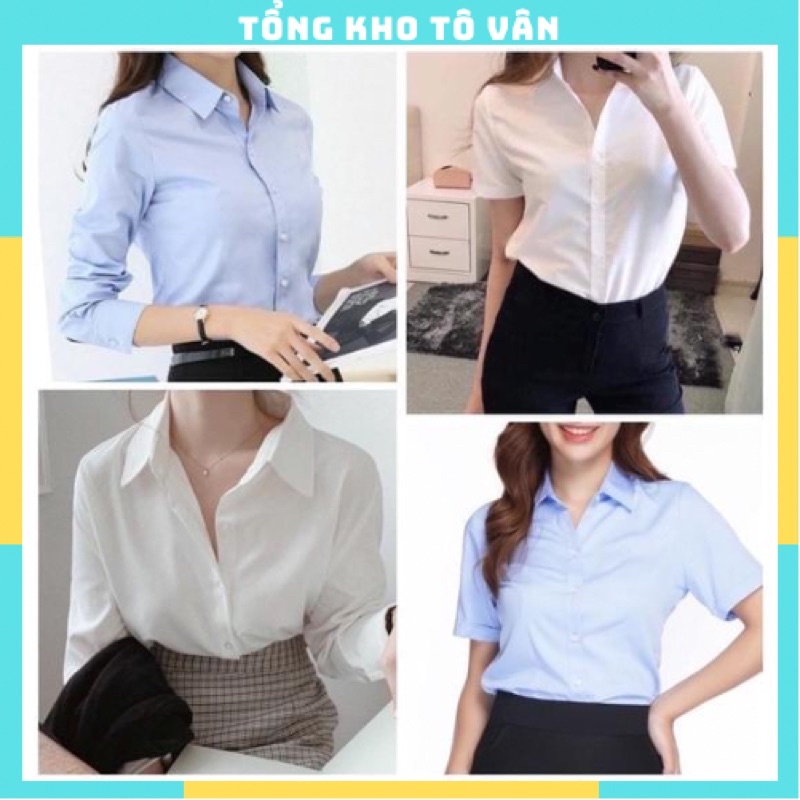 ÁO SƠ MI CỘC TAY trắng chất lụa chống nhăn, áo sơ mi công sở cổ đức dài tay dáng suông _ảnh thật