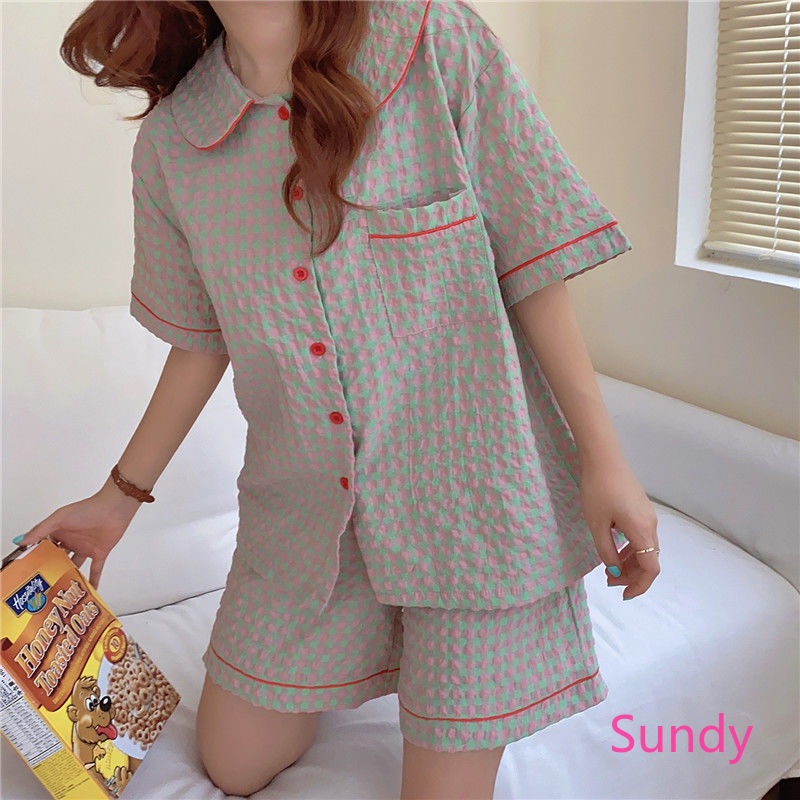 Bộ Đồ Ngủ Kẻ Sọc Kiểu Hàn Quốc Thời Trang Mùa Hè Cho Nữ