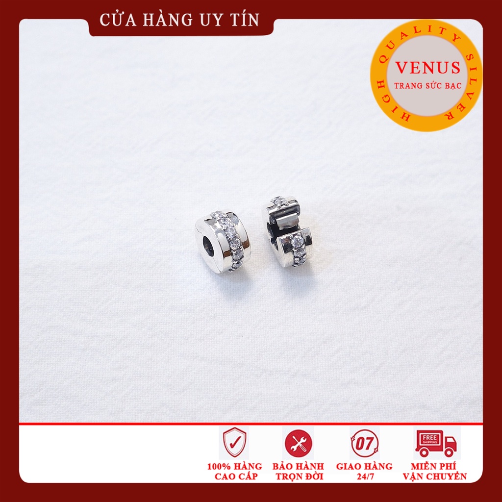 [Charm bạc 925 cao cấp] Charm clip bấm đá trắng- Mã sản phẩm VENUSC5