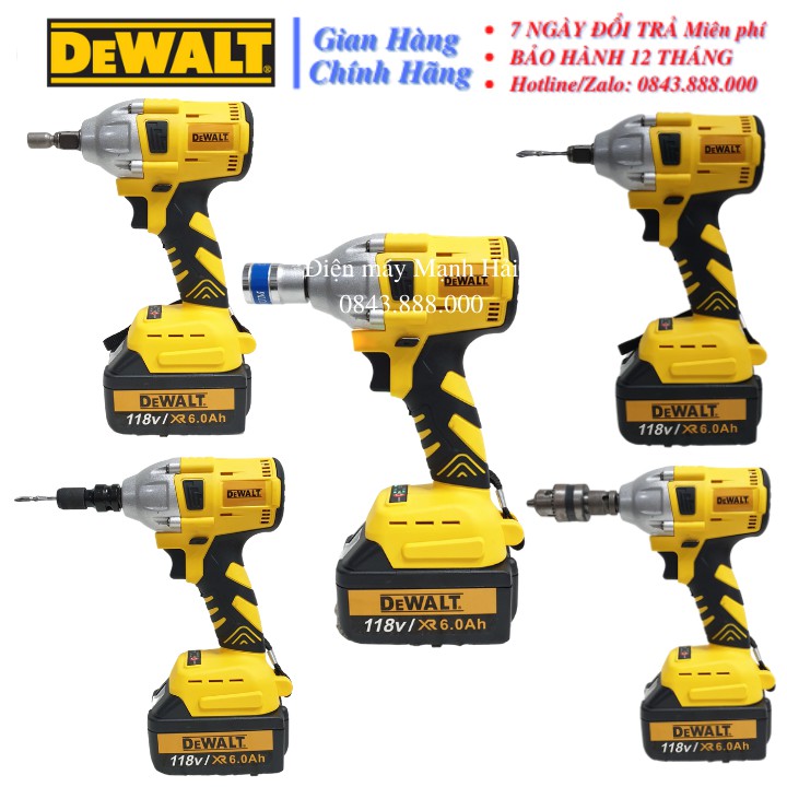 [Chính Hãng] Máy siết ốc bulong DEWALT 118V KÈM 5 ĐẦU KHẨU MỞ ỐC  và BỘ PHỤ KIỆN