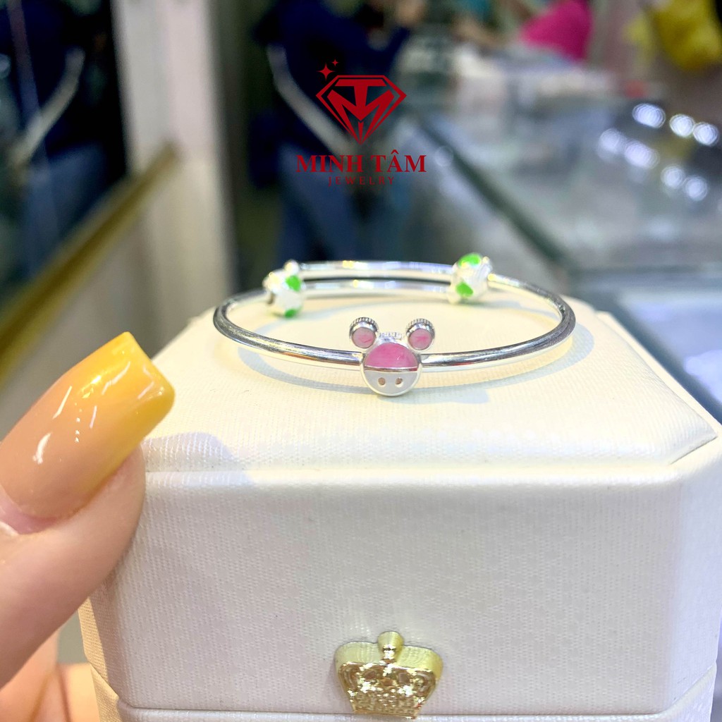Vòng tay bạc mặt chuột Mickey sắc màu cho bé,Lắc tay chuột Mickey bạc S990 cho bé-Minh Tâm Jewelry