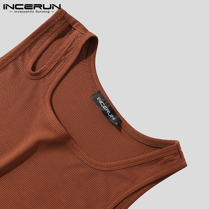 Áo tank top INCERUN không tay cổ tròn phối lỗ phong cách bất đối xứng thời trang dành cho nam