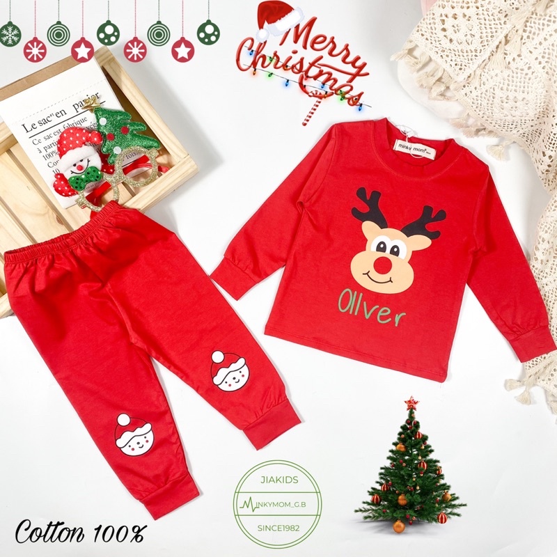 Bộ Dài Tay Thun Cotton Minkymom Noel 2021 cho bé từ 8kg đến 18kg