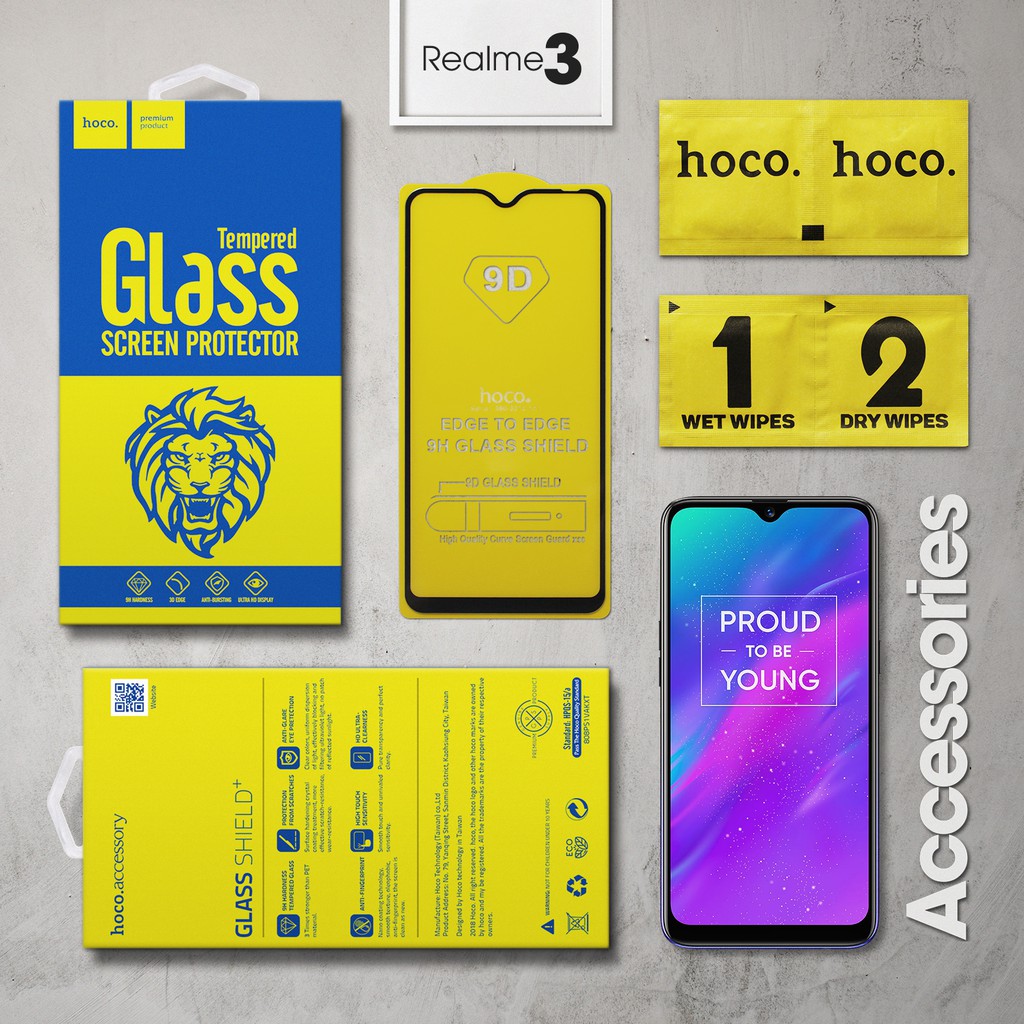 Cường lực Realme 3 hiệu Hoco.tw Full viền màu (Đen)