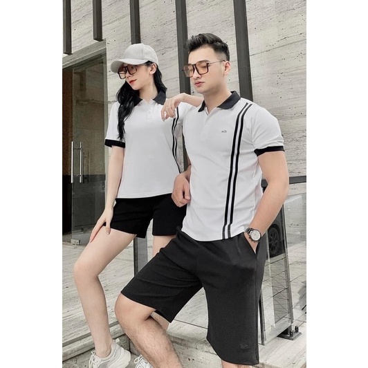 2503-1# Áo Polo Kẻ Đôi Cổ Đen