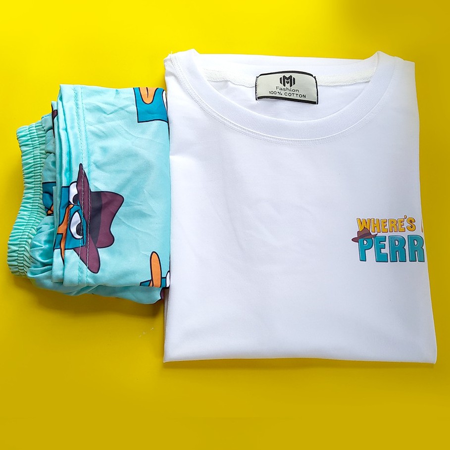 SET ÁO + QUẦN SHORT THÚ MỎ VỊT PERRY UNISEX KÈM ẢNH THẬT