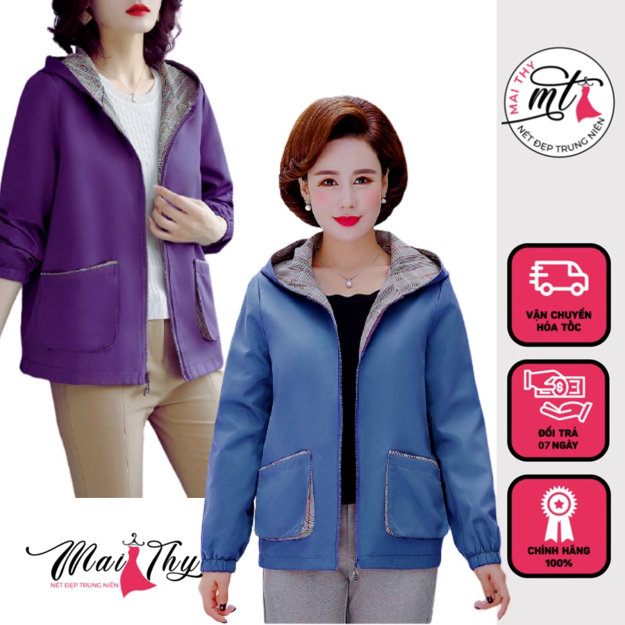 Áo Khoác Trung Niên MT119, Mẫu Áo Khoác Dù Cho Mẹ Form Rộng Có Nón Túi Thời Trang | Thời Trang Trung Niên Mai Thy