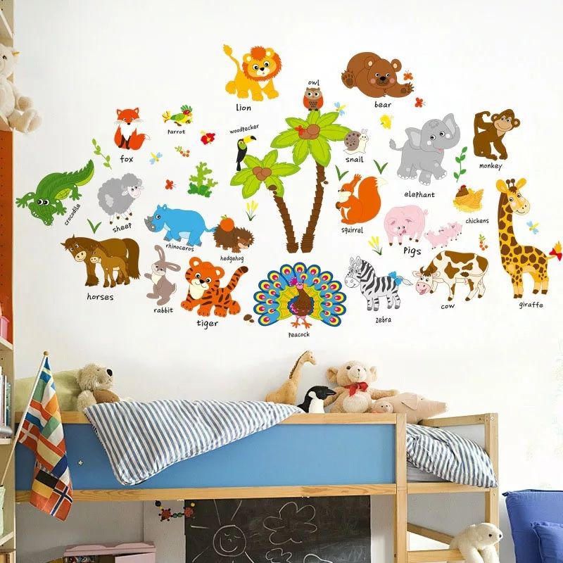 Decal dán tường mẫu thú, con công và cây dừa tên tiếng anh