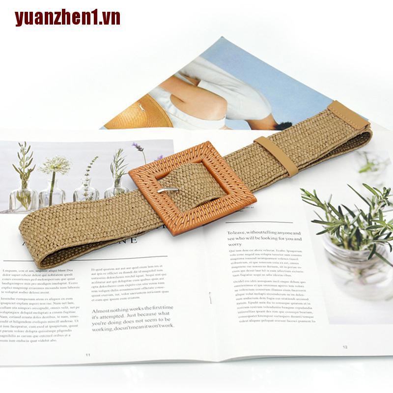 Thắt Lưng Rơm Dệt Co Giãn Có Khóa Vuông Điều Chỉnh Được Yuanzhen1
