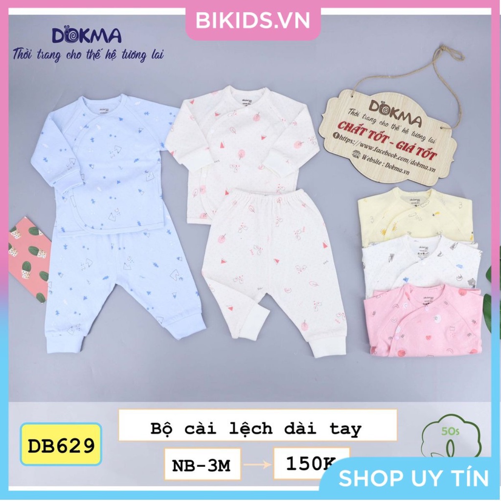 Dokma - Bộ sơ sinh cài lêch nỉ dày dài tay DB629