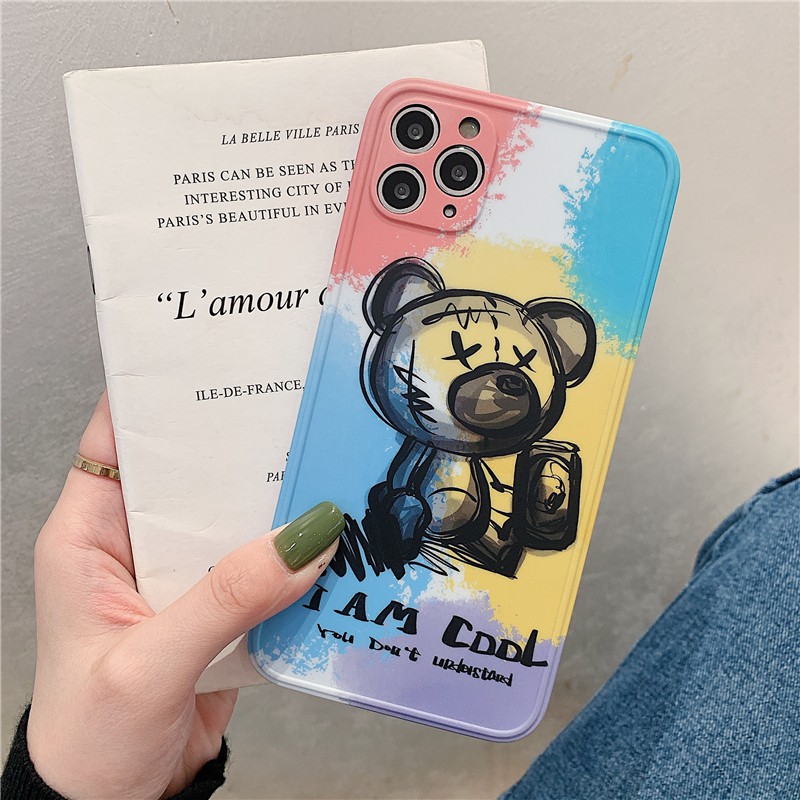 Ốp iPhone cute Gấu I AM COOL đa sắc dễ thương.Tương thích iPhone 12 ProMax/12/11 ProMax/11/XsMax/Xs/X/8plus/8/7plus/7