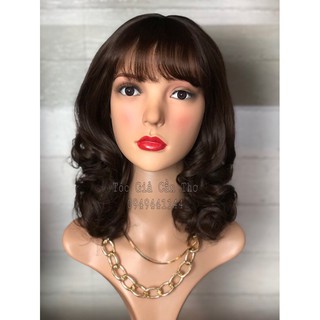 Tóc bộ trung niên xoăn 40cm nâu socola