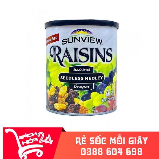 Nho khô mỹ không hạt Sunview Raisins Mỹ 425g { Luôn Cập Nhật DATE mới }