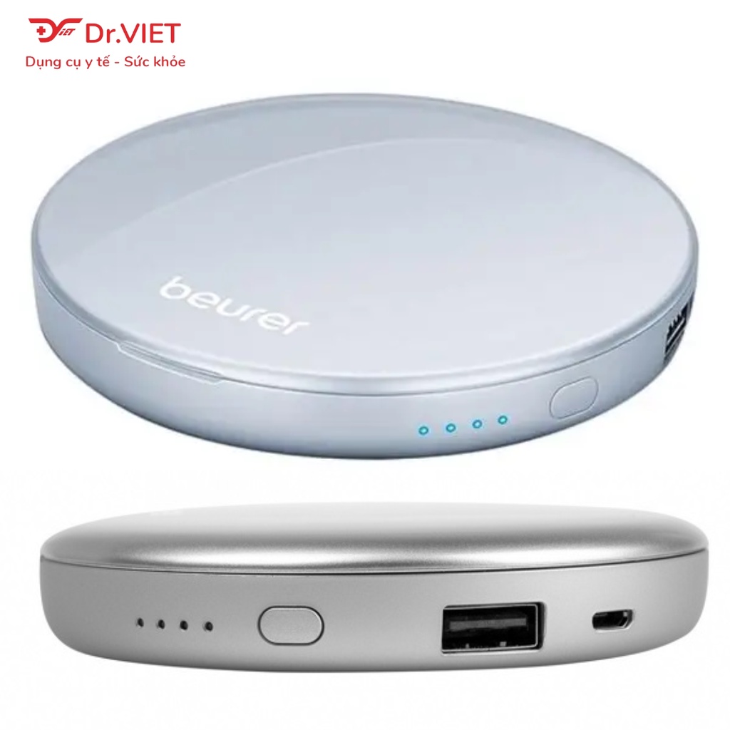 Gương trang điểm cầm tay Beurer BS39  có mặt gương phóng to 3 lần - Trang bị đèn led, tích hợp sạc dự phòng