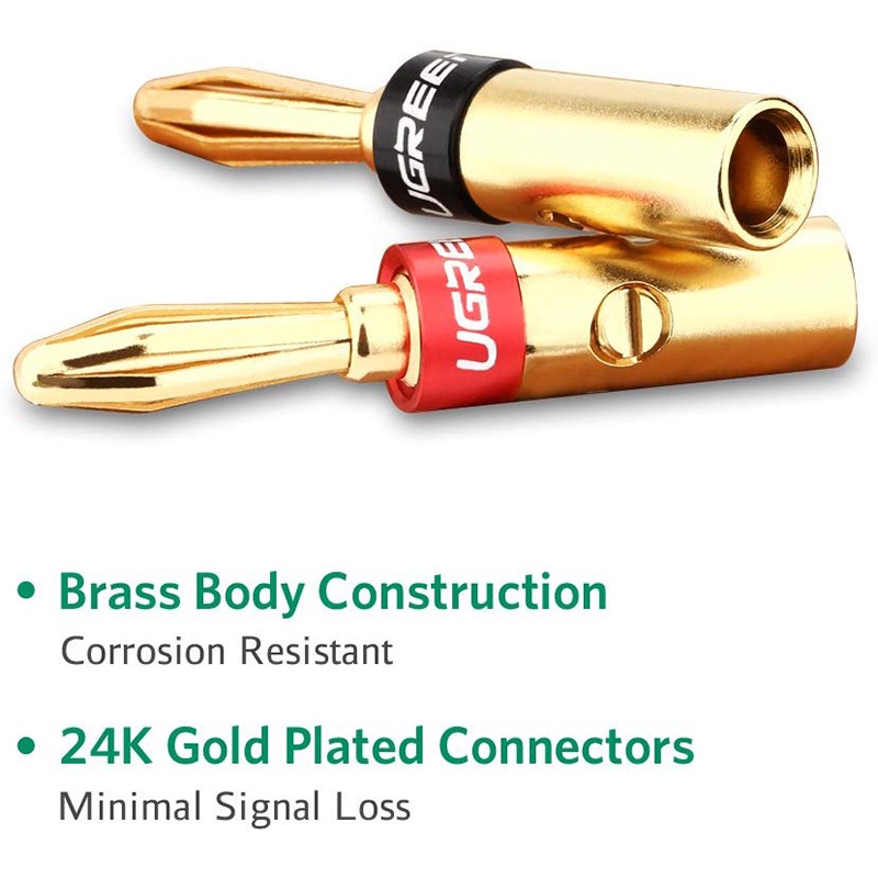 Jack loa bắp chuối đồng mạ vàng 24K 4 chiếc kèm ống co nhiệt Ugreen 30513